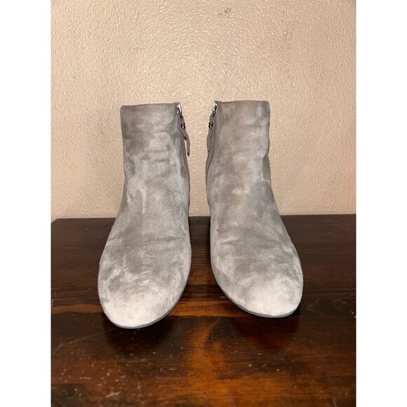 Via Spiga Preppy Office Taupe Gray Solid Suede Hidden Wedge Ankle Booties - Picture 2 of 6